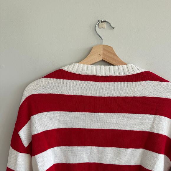 Express Knit Cropped Striped Sweater Red White XS - Picture 6 of 8